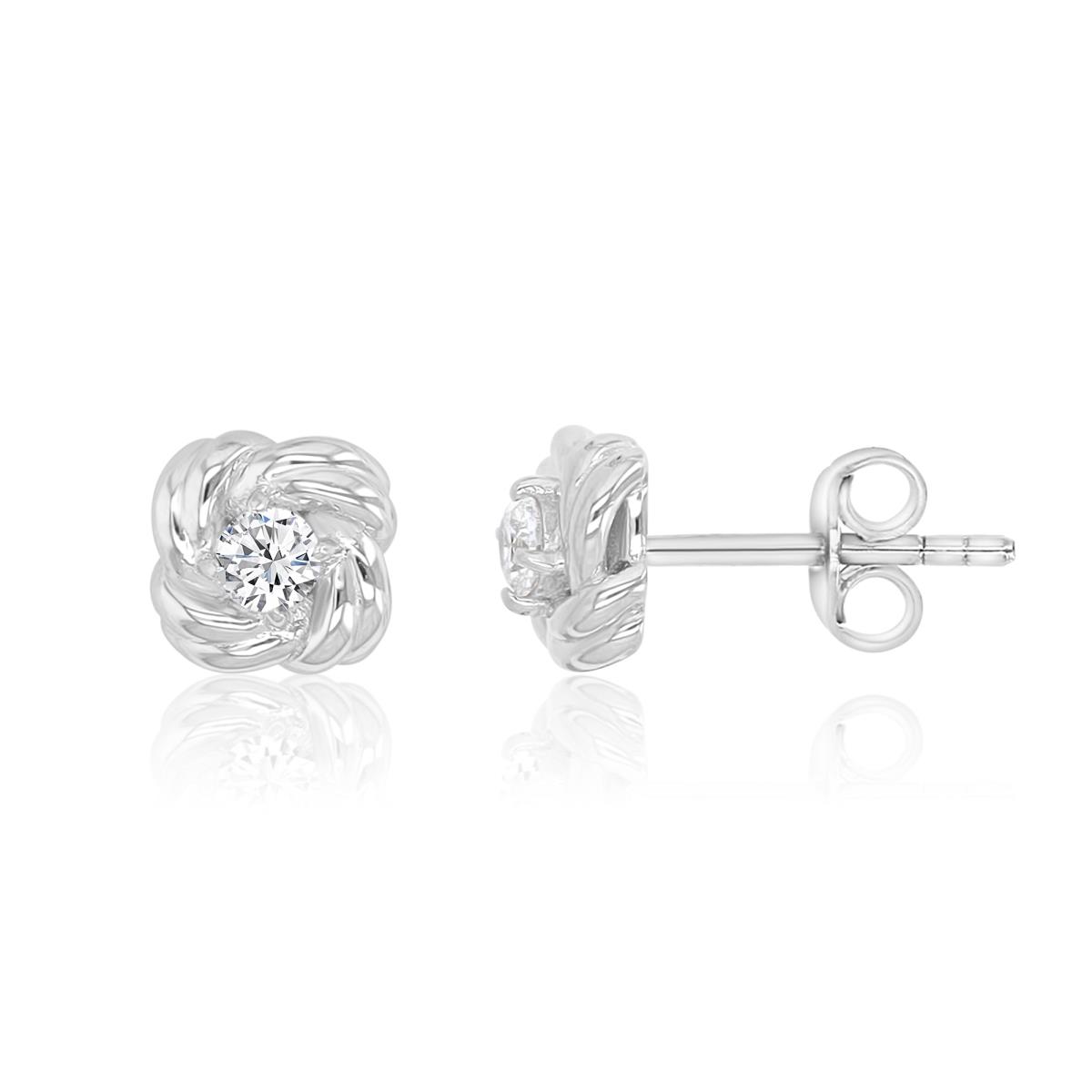 Sterling Silver Rhodium 7mm Round White CZ Love Knot  Stud Earrings