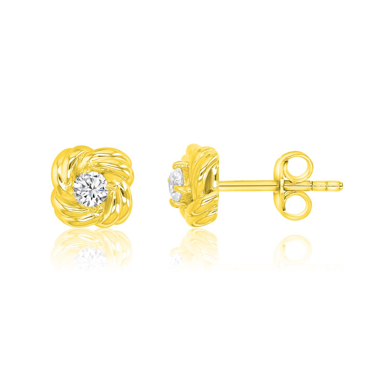 Sterling Silver Yellow 7mm Round White CZ Love Knot  Stud Earrings