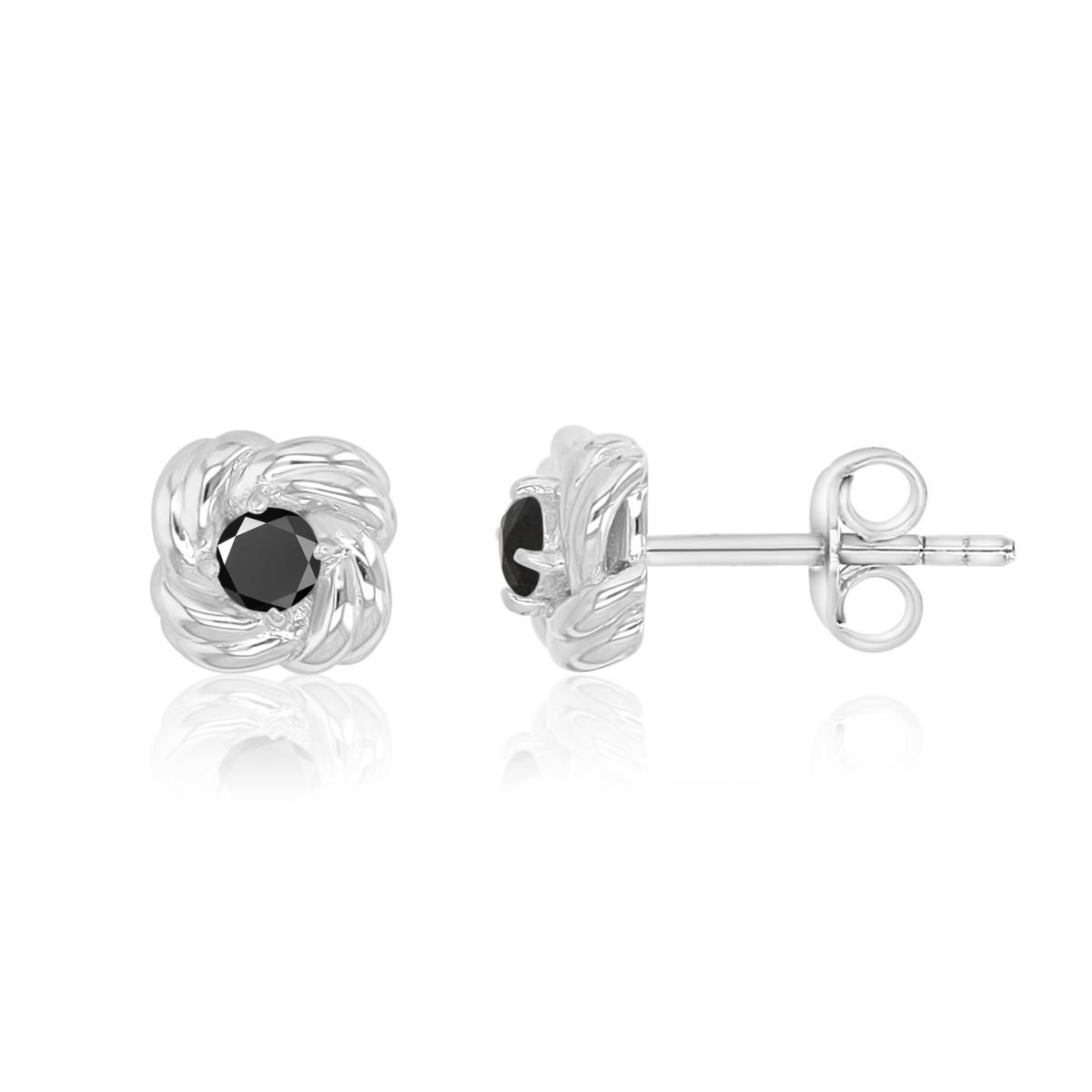 Sterling Silver Rhodium 7mm Round Black Spinel Love Knot  Stud Earrings