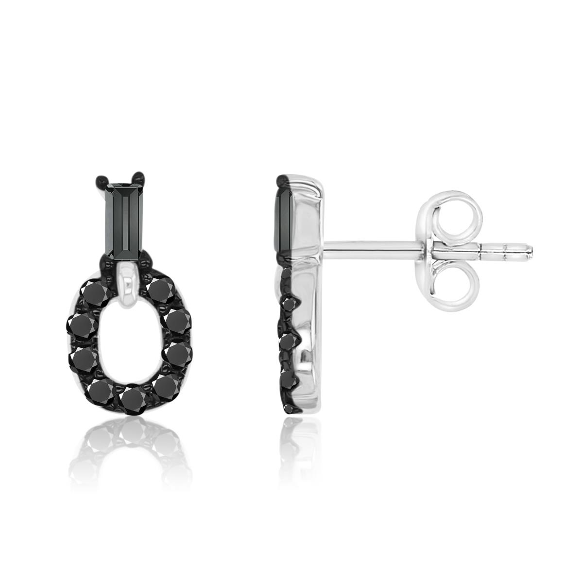 Sterling Silver Black & White 5X9.6 Baguette & Oval Black Spinel Stud Earrings
