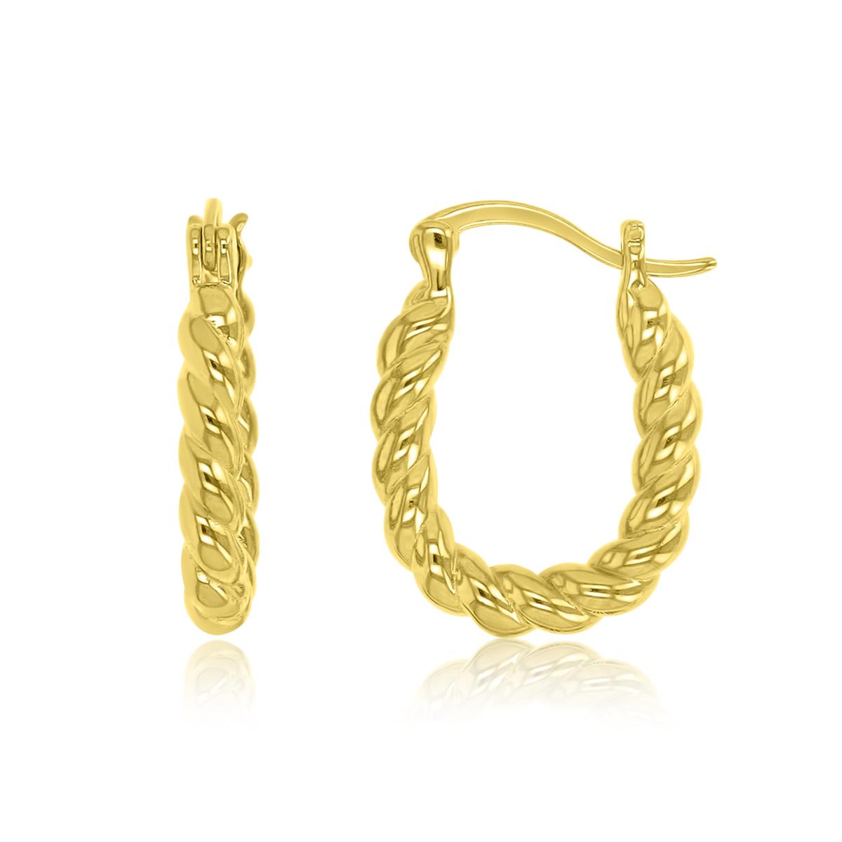 Brass Yellow 3x18mm Oval Twisted Hoop Earrings