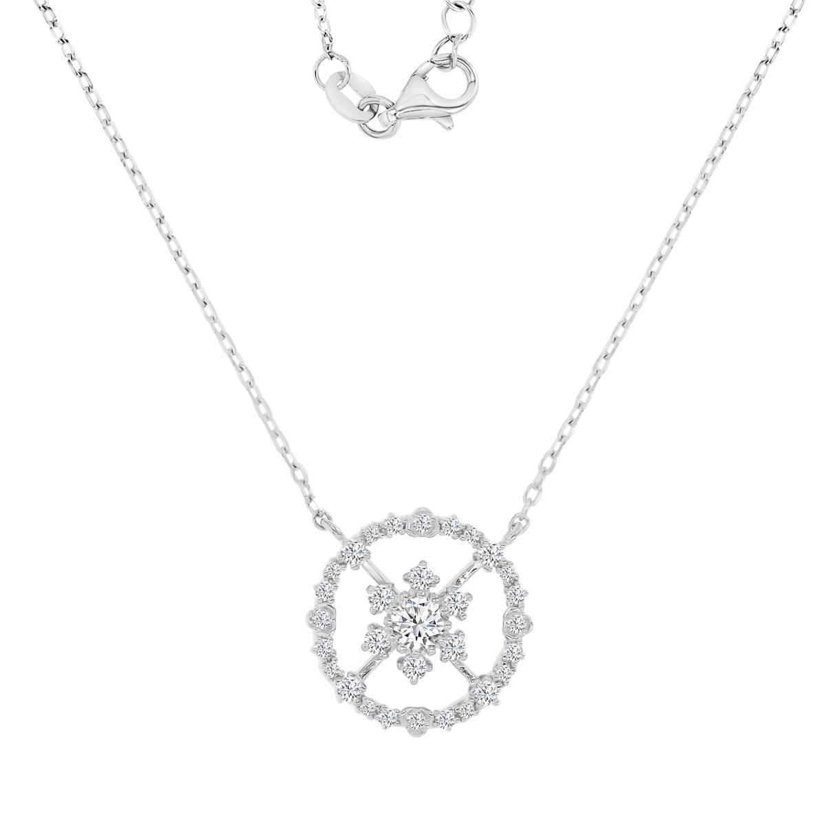 Sterling Silver Rhodium 15X15mm White CZ Compass 16+2" Necklace