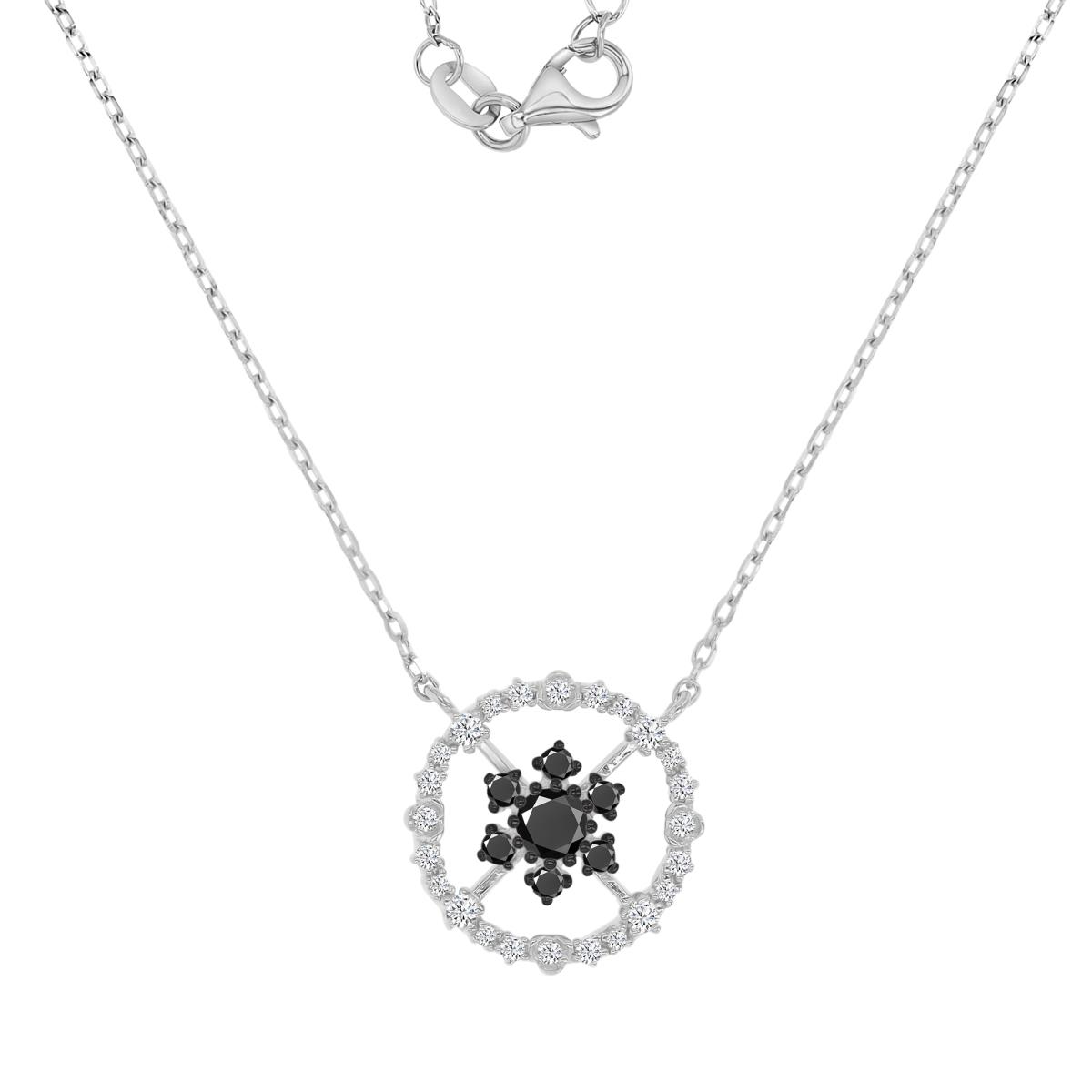 Sterling Silver Black & White 15X15mm Black Spinel & Created White Sapphire Compass 16+2" Necklace