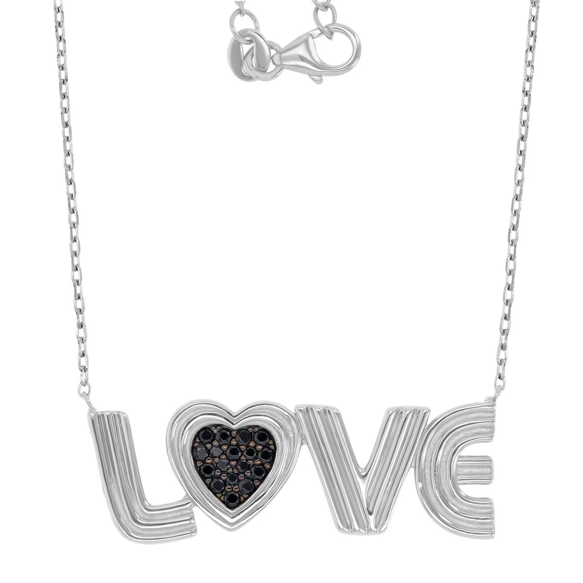 Sterling Silver Black & White 13.5x36mm Black Spinel Love 16+2" Necklace