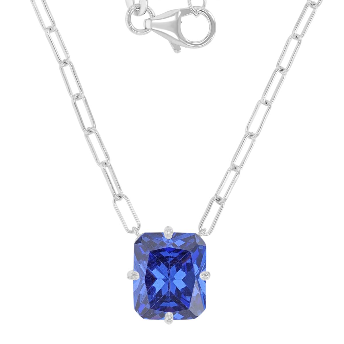 Sterling Silver Rhodium 10x12mm Radiant Cut Tanzanite Paperclip Chain 18+2" Necklace