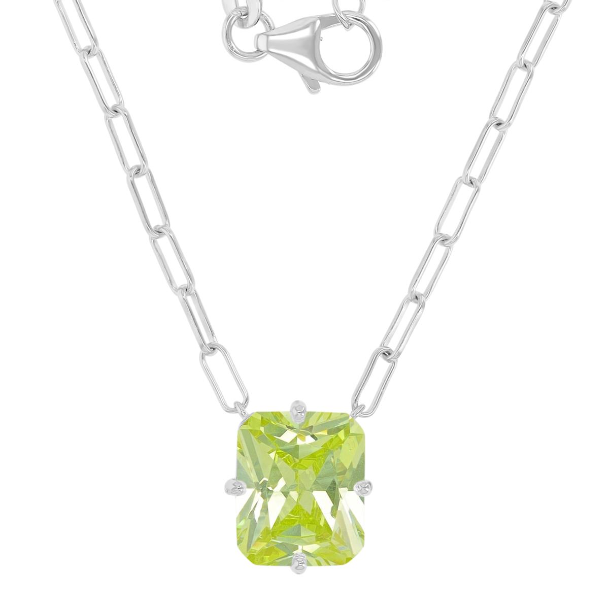Sterling Silver Rhodium 10x12mm Radiant Cut Canary Yellow CZ Paperclip Chain 18+2" Necklace