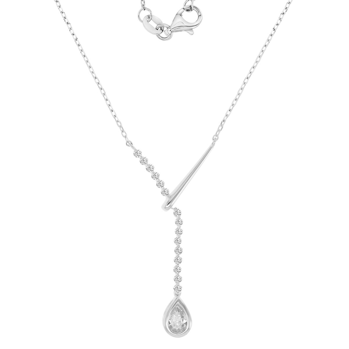 Sterling Silver Rhodium 20.5x37mm Pear Shape White CZ Y 16+2" Necklace