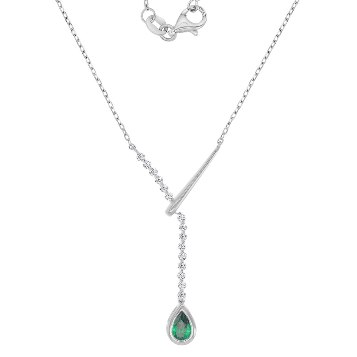 Sterling Silver Rhodium 20.5x37mm Pear Shape Green CZ & White CZ Y 16+2" Necklace