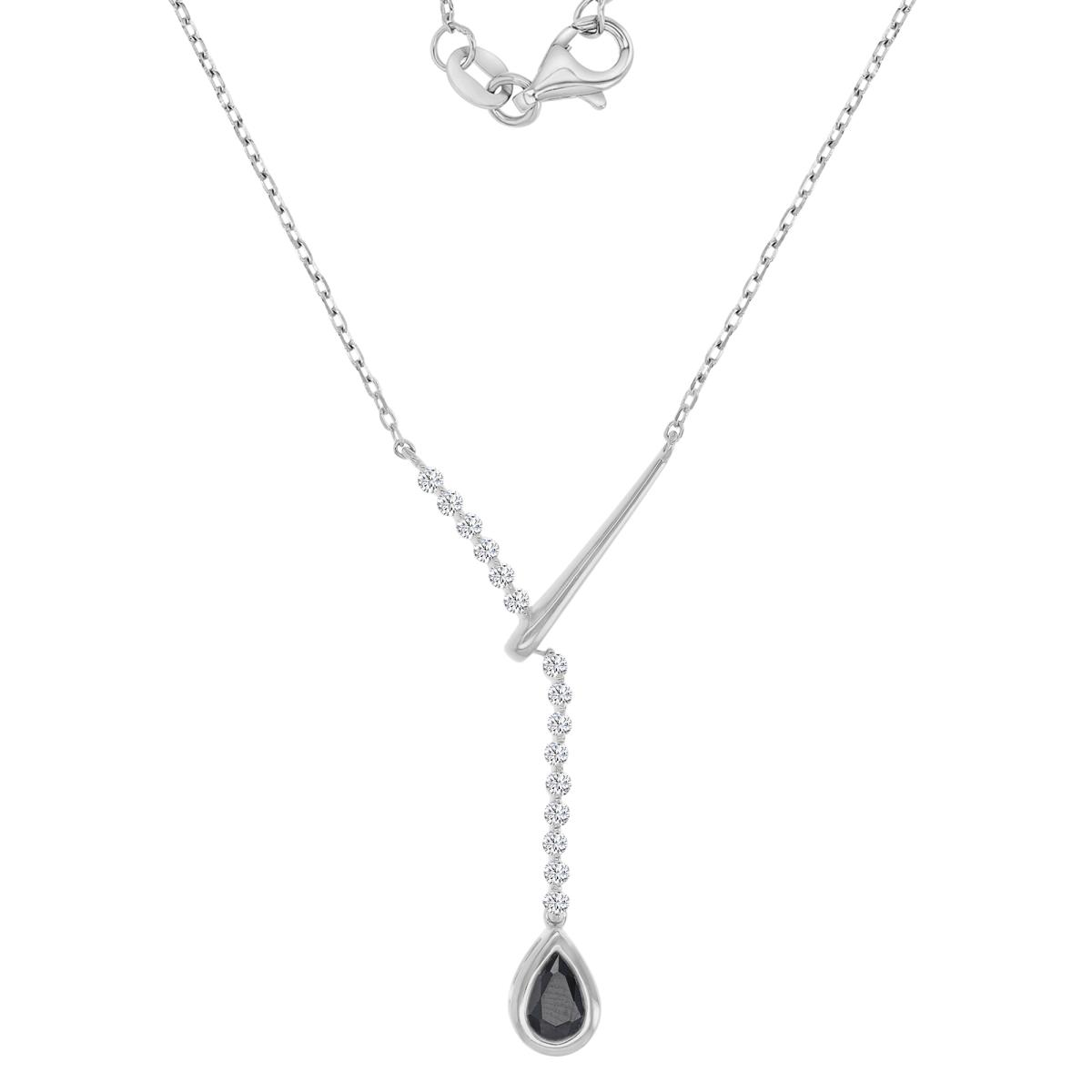 Sterling Silver Rhodium 20.5x37mm Pear Shape Black Spinel & Created White Sapphire Y 16+2" Necklace