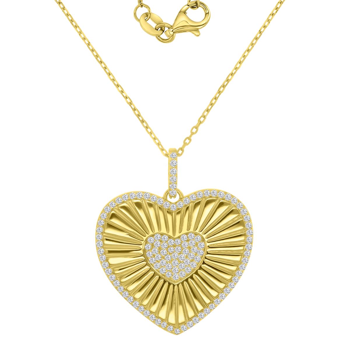 Sterling Silver Yellow 1M 26x31mm White CZ Fluted Heart 18+2 Necklace