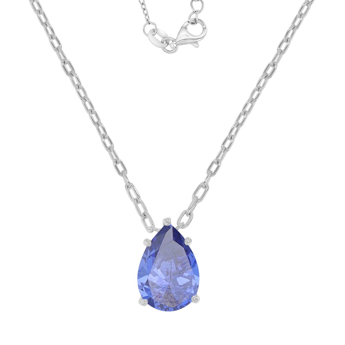 Sterling Silver Rhodium 10x15mm Pear Shaped Tanzanite 18+2" Necklace