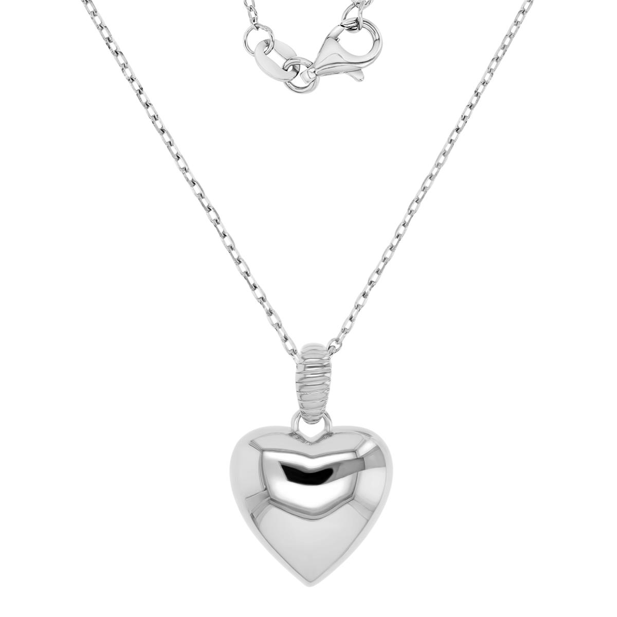 Sterling Silver Rhodium 15x22.5mm Dangling Heart 16+2" Necklace