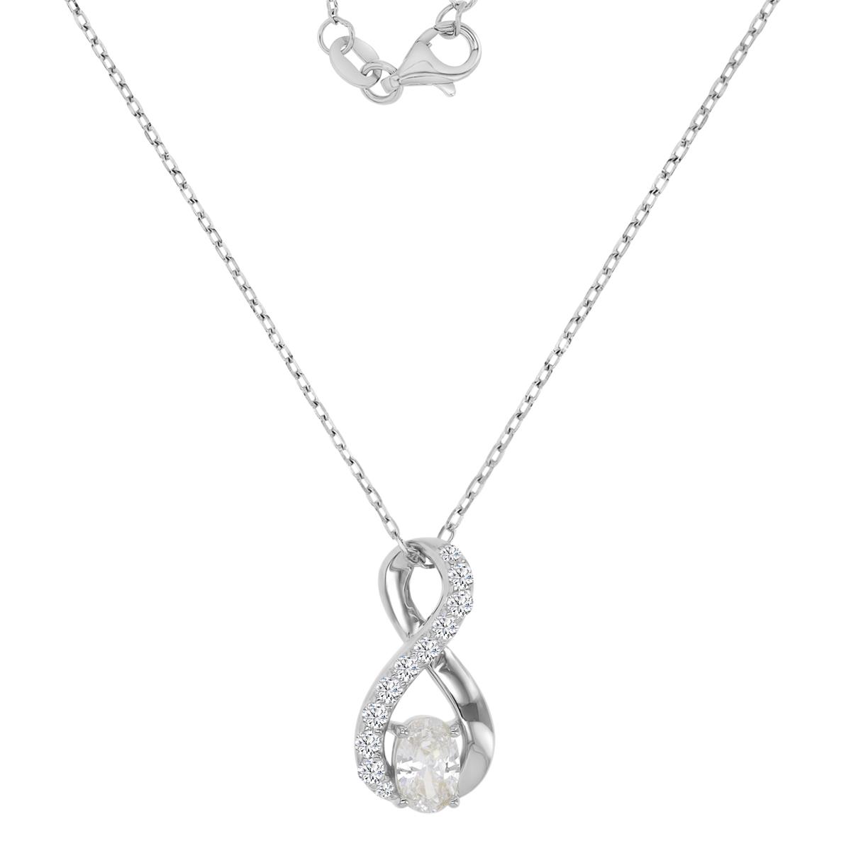 Sterling Silver Rhodium 9x17mm White CZ Infinity 18+2" Necklace