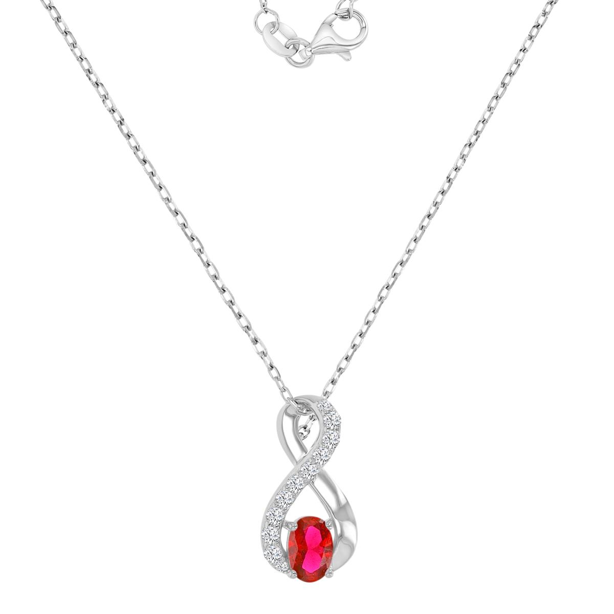 Sterling Silver Rhodium 9x17mm Created White Sapphire & Created Ruby Infinity 18+2" Necklace