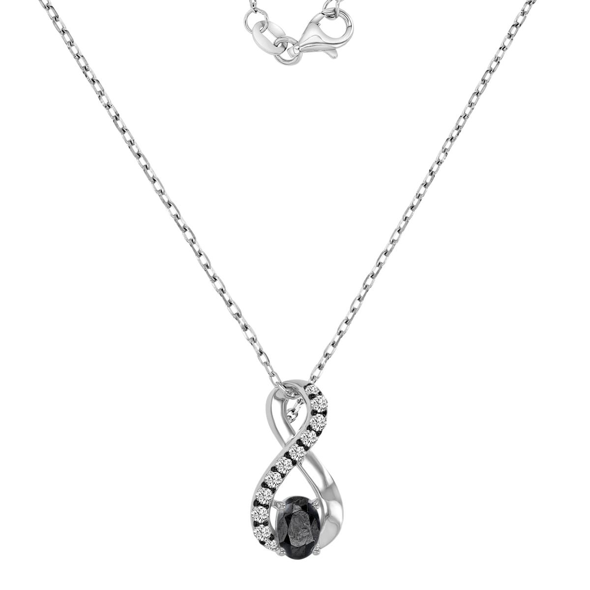 Sterling Silver Black & White 9x17mm Created White Sapphire & Black Spinel Infinity 18+2" Necklace