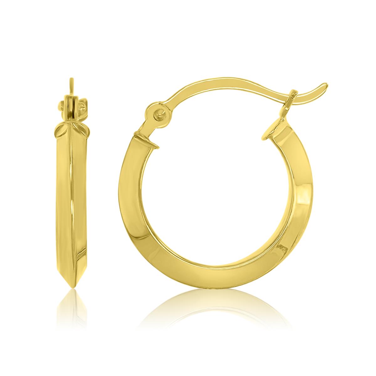 14K Yellow Gold 2x15mm Triangle Tube Hoop Earrings