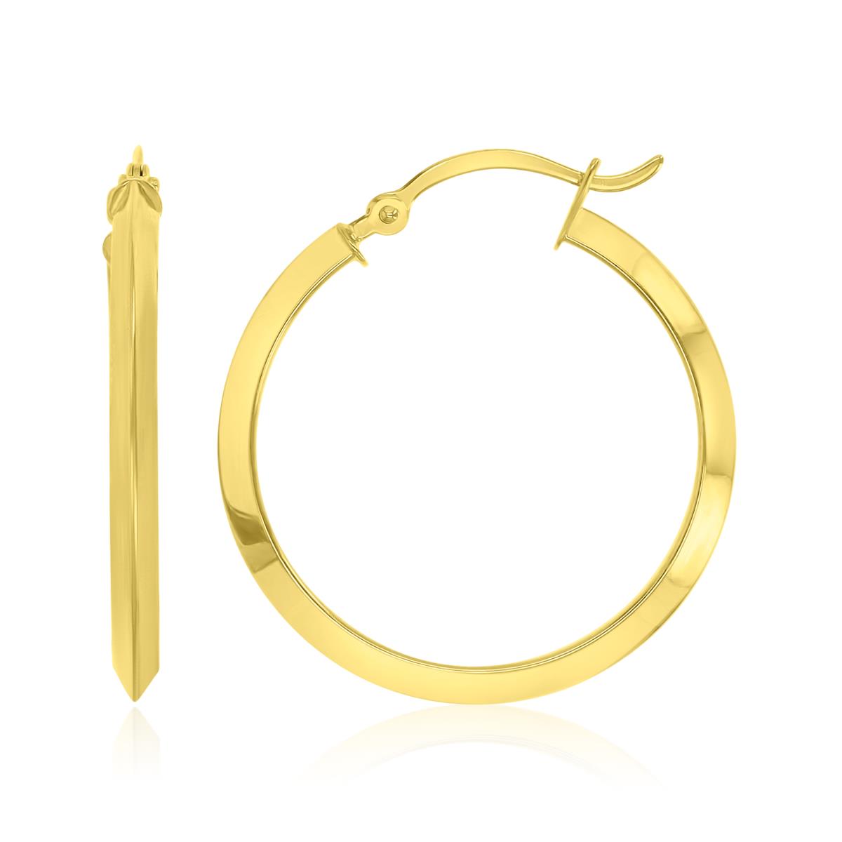 14K Yellow Gold 2x25mm Triangle Tube Hoop Earrings