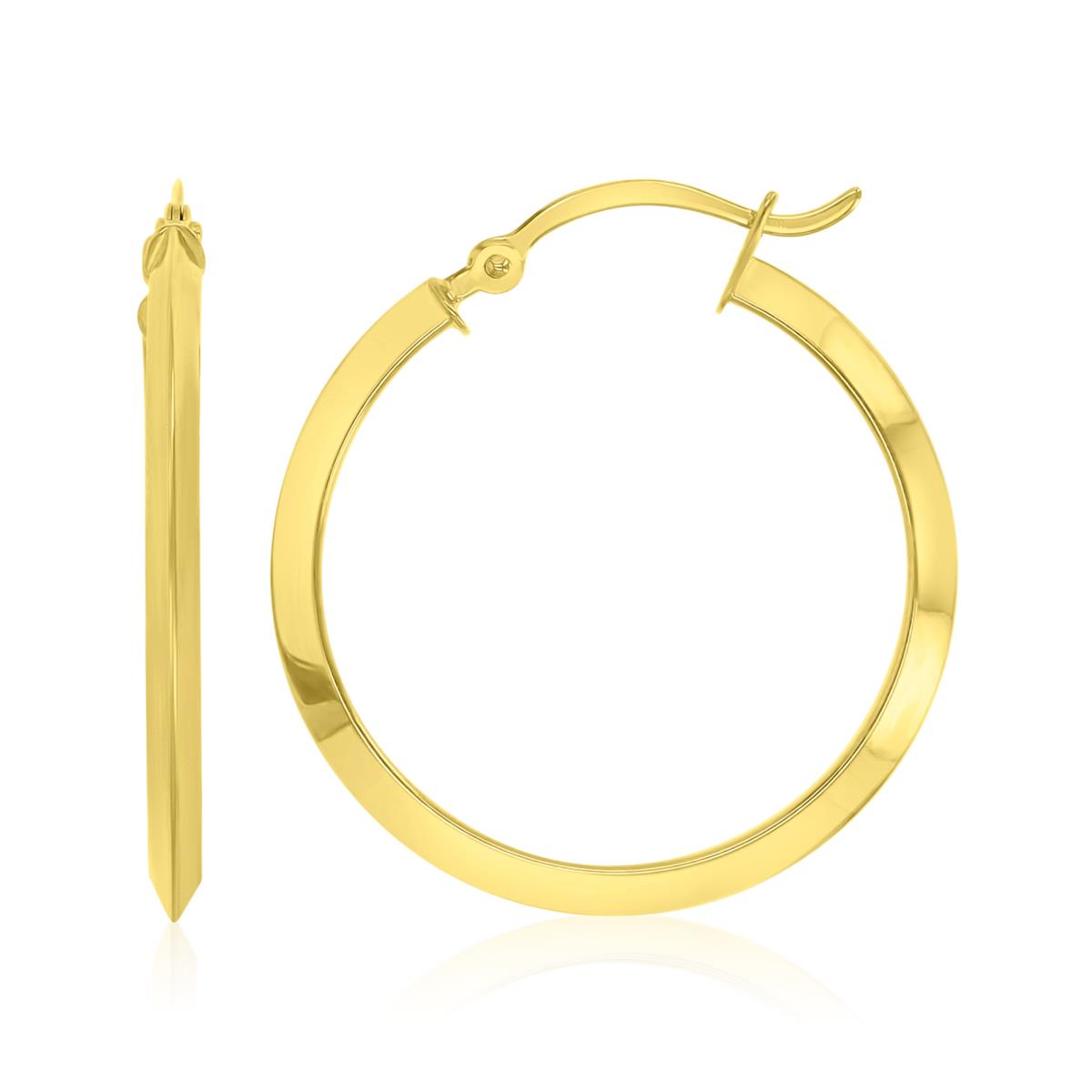 14K Yellow Gold 2x30mm Triangle Tube Hoop Earrings