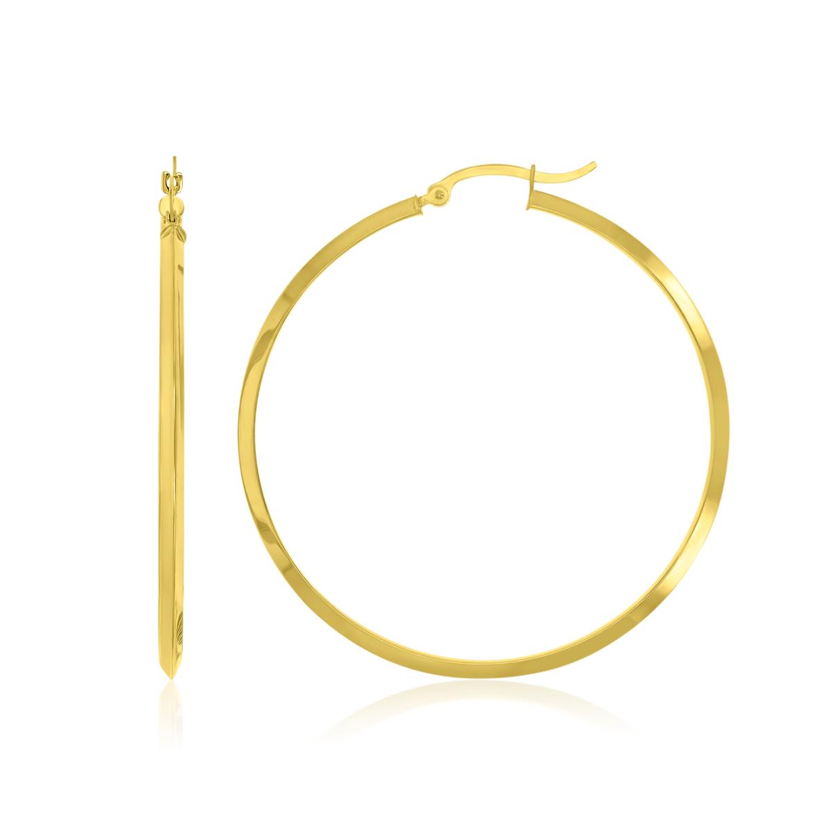 14K Yellow Gold 2x40mm Triangle Tube Hoop Earrings