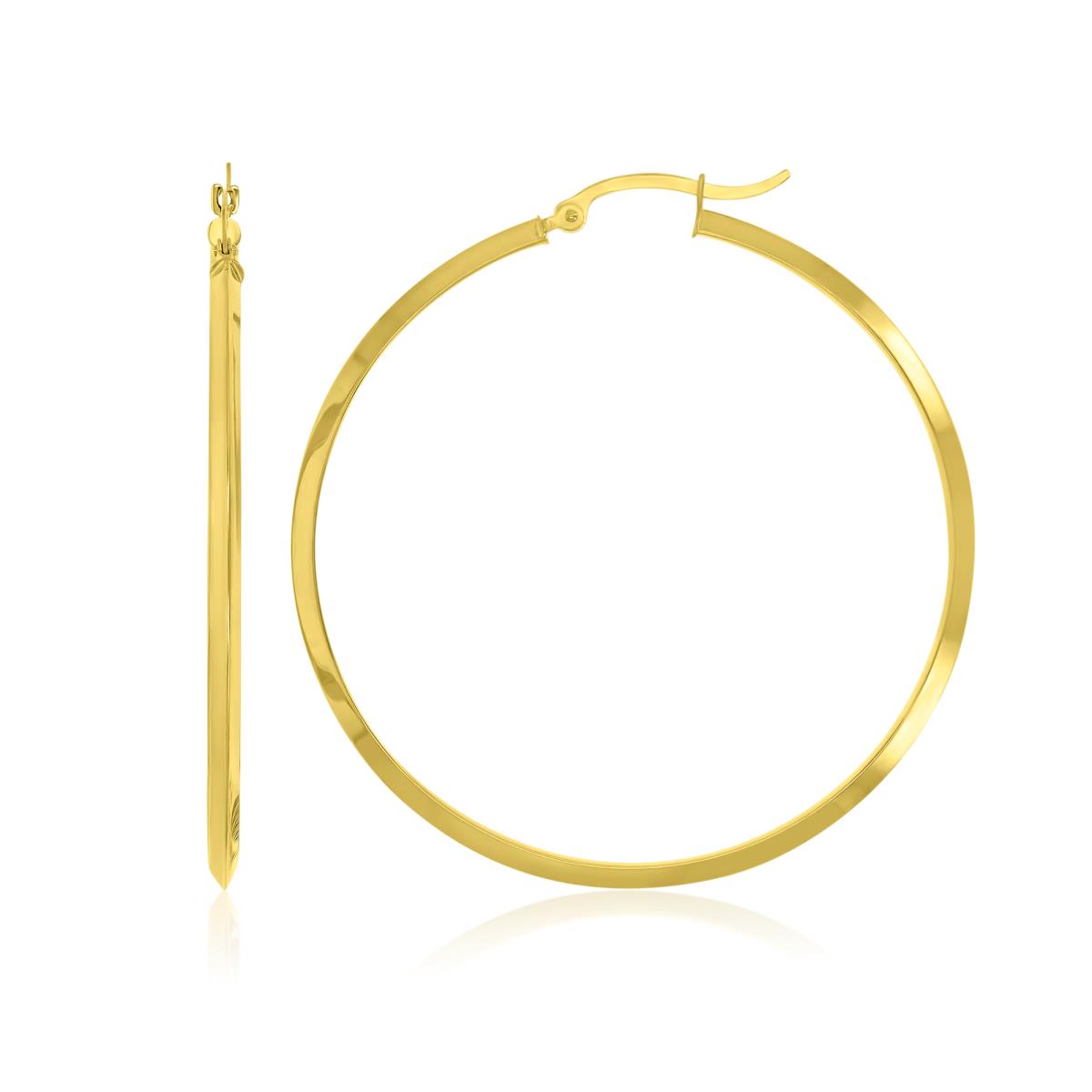 14K Yellow Gold 2x50mm Triangle Tube Hoop Earrings