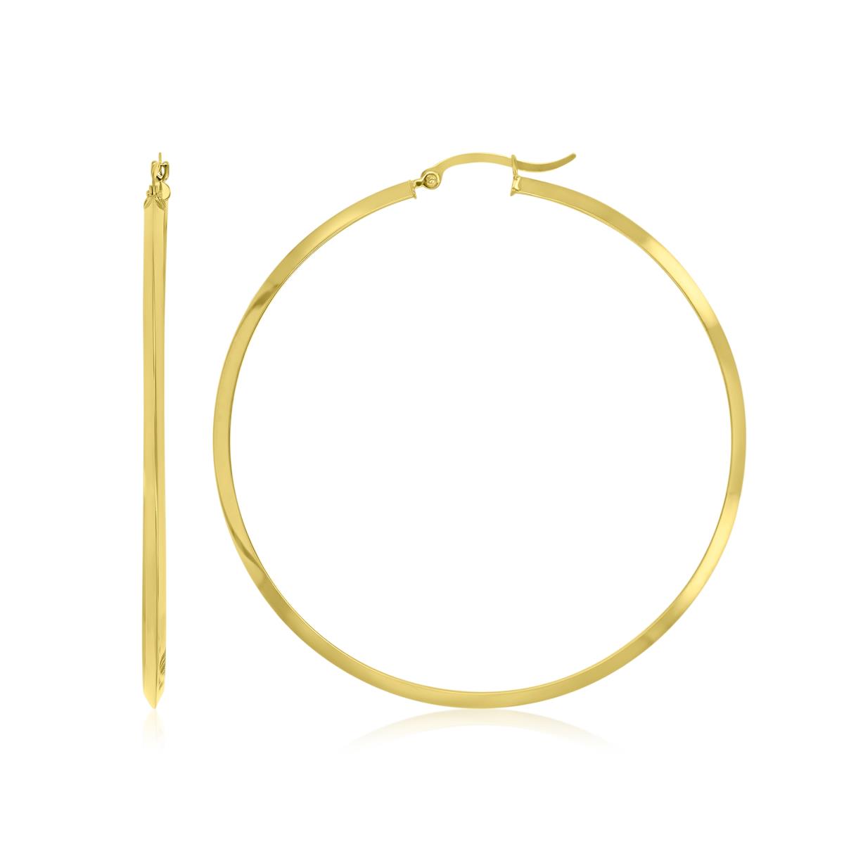 14K Yellow Gold 2x60mm Triangle Tube Hoop Earrings