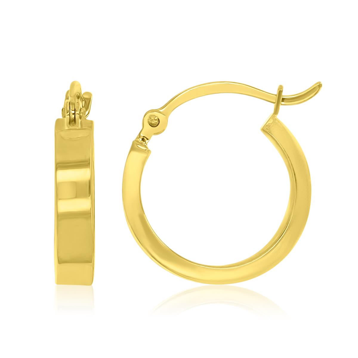 14K Yellow Gold 3x15mm Flat Rectangle Tube Hoop Earrings