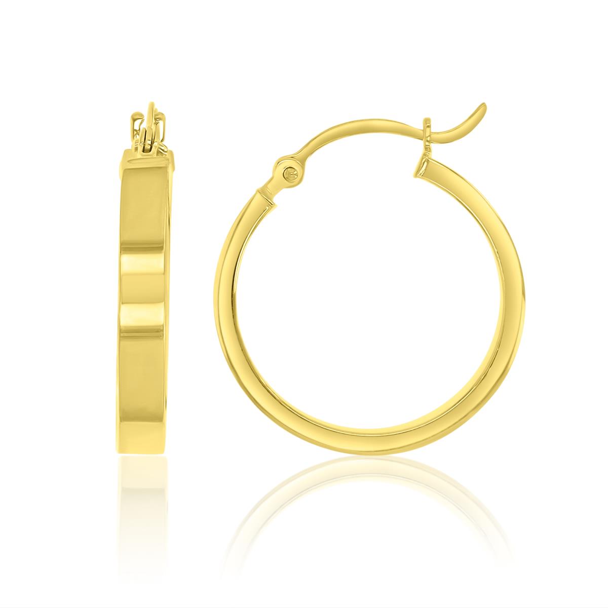 14K Yellow Gold 3x20mm Flat Rectangle Tube Hoop Earrings