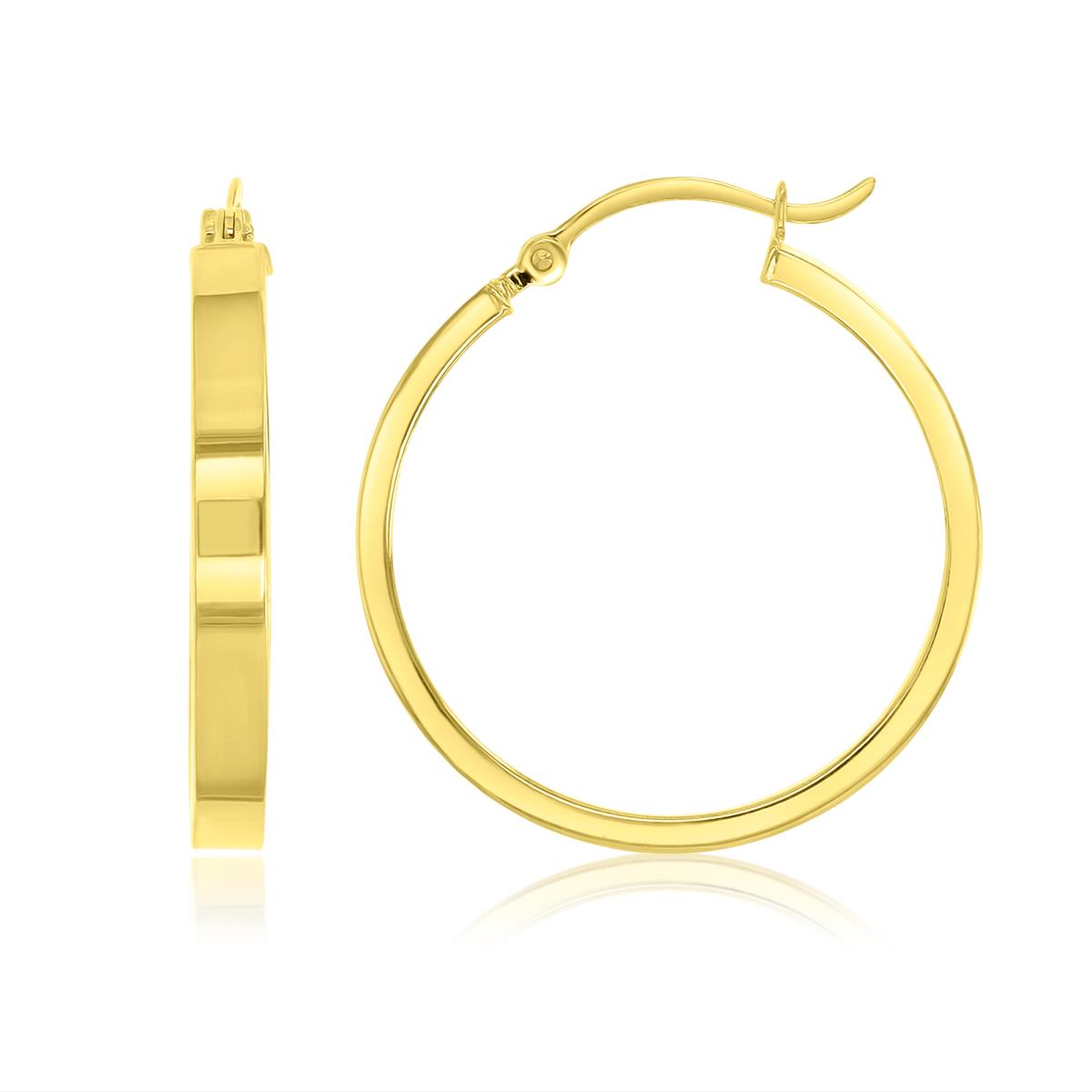 14K Yellow Gold 3x25mm Flat Rectangle Tube Hoop Earrings