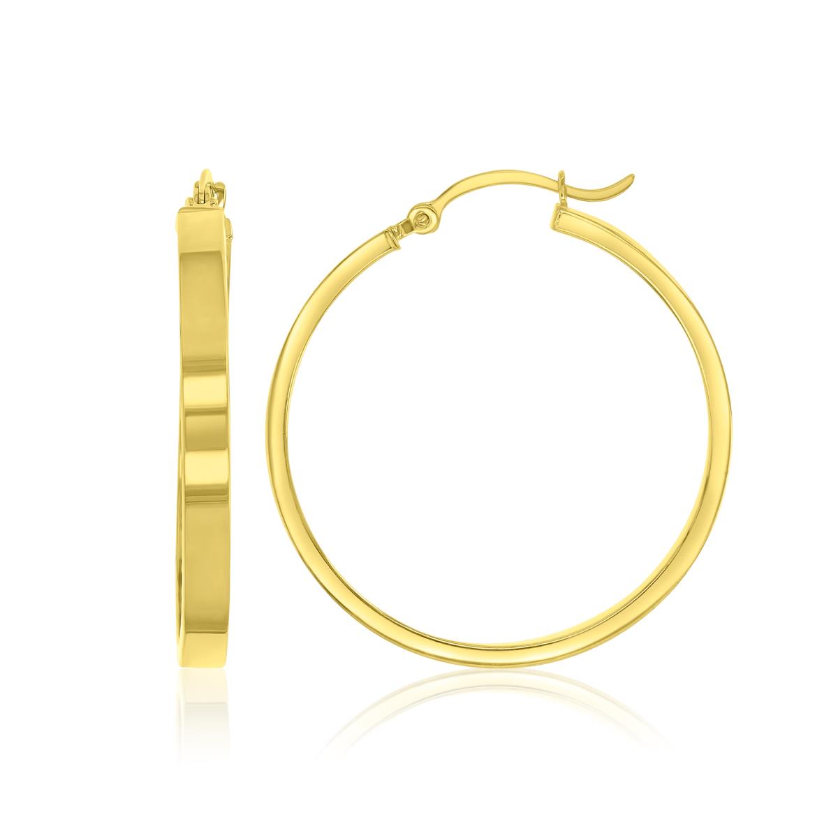 14K Yellow Gold 3x30mm Flat Rectangle Tube Hoop Earrings