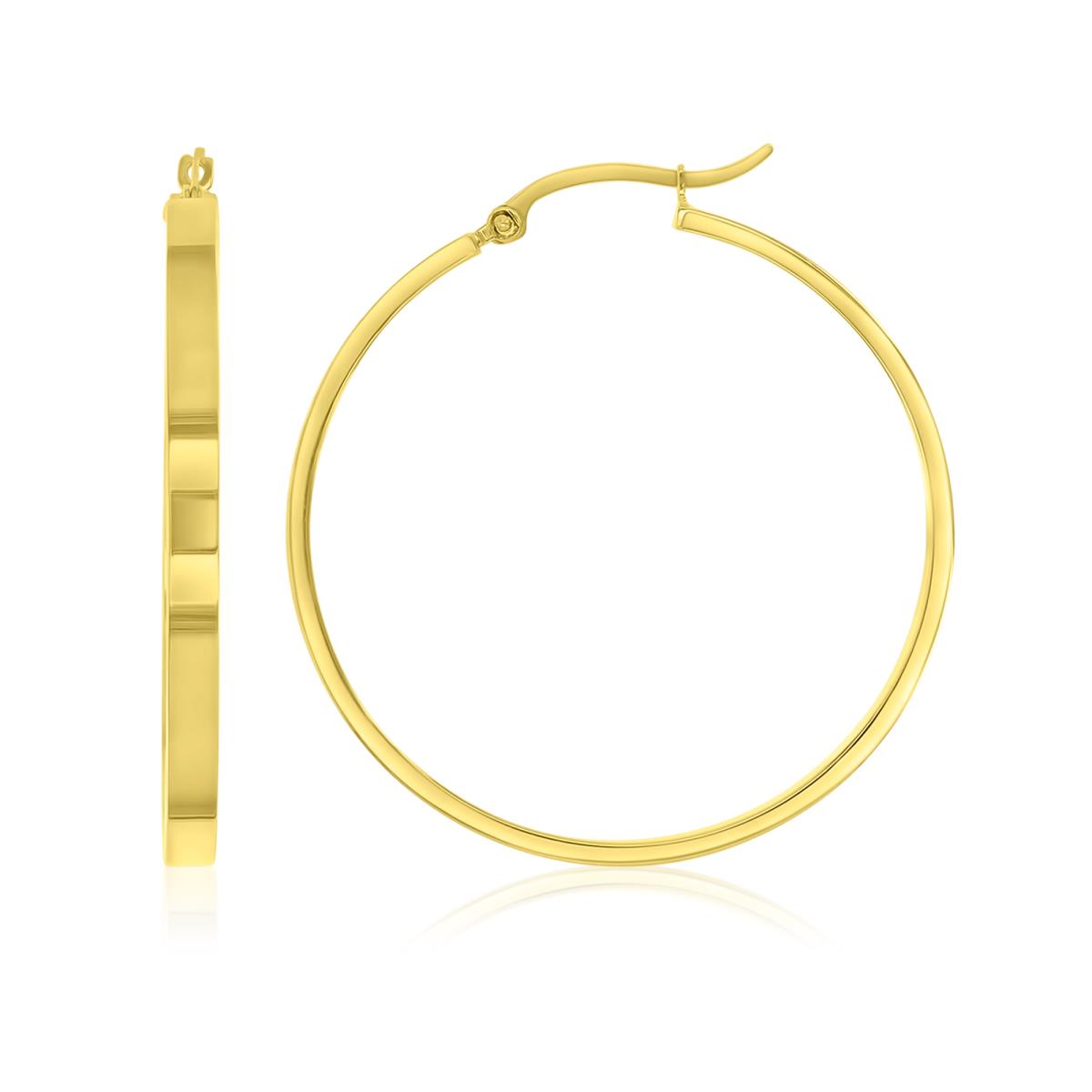 14K Yellow Gold 3x40mm Flat Rectangle Tube Hoop Earrings