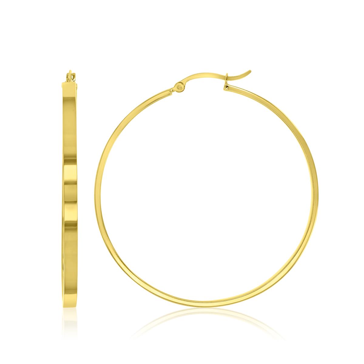14K Yellow Gold 3x50mm Flat Rectangle Tube Hoop Earrings