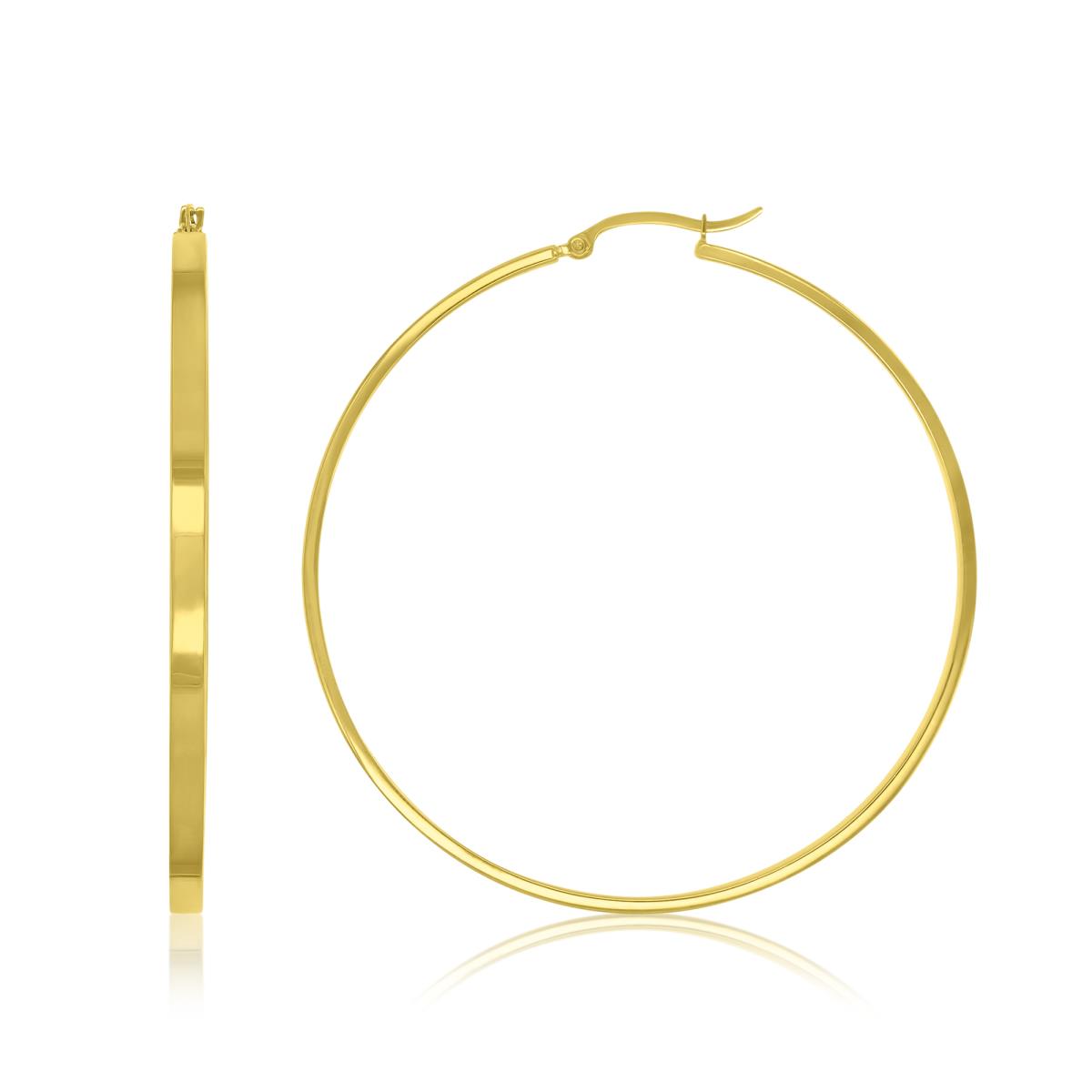 14K Yellow Gold 3x60mm Flat Rectangle Tube Hoop Earrings