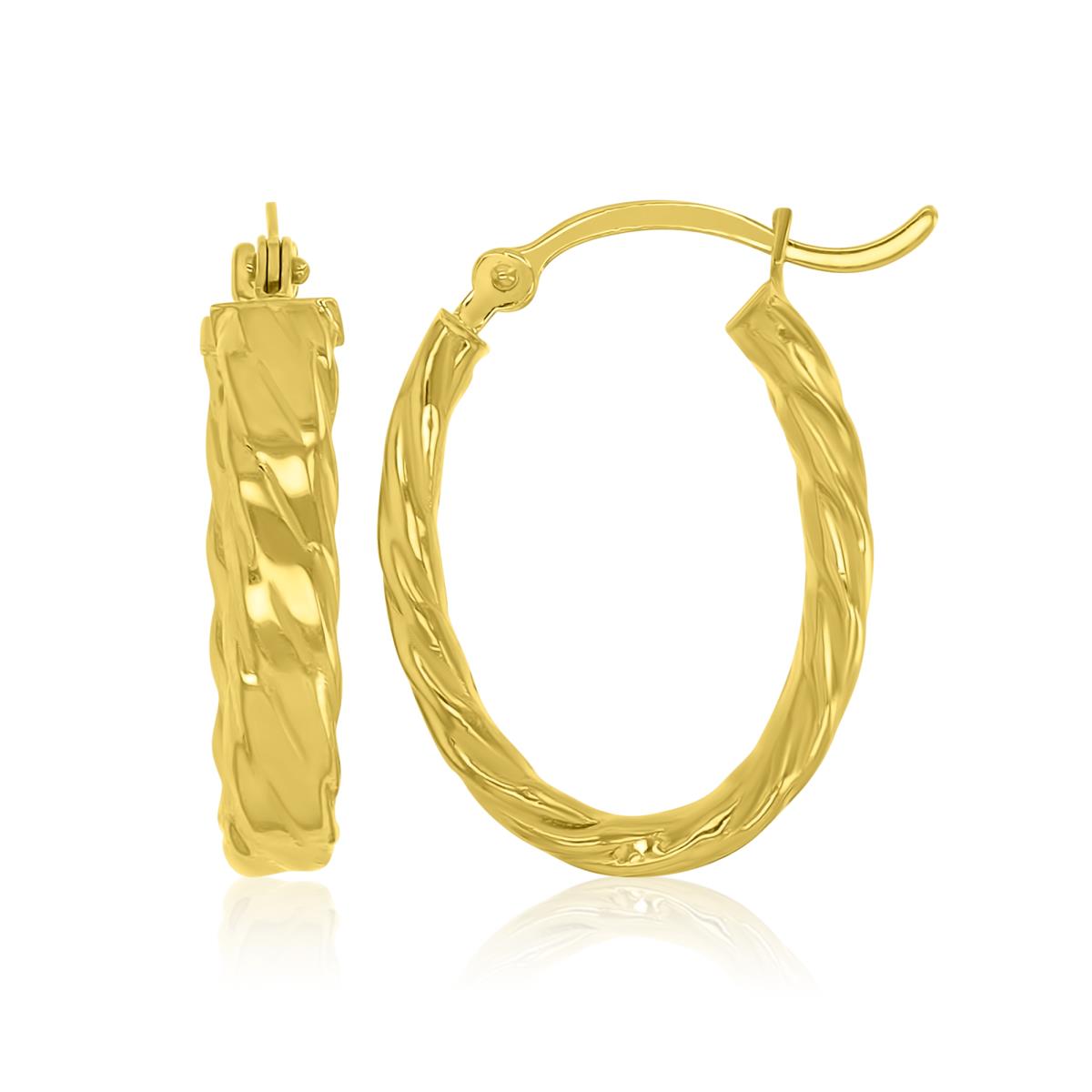 14K Yellow Gold 3.50x20mm Braided Oval Hoop Earrings