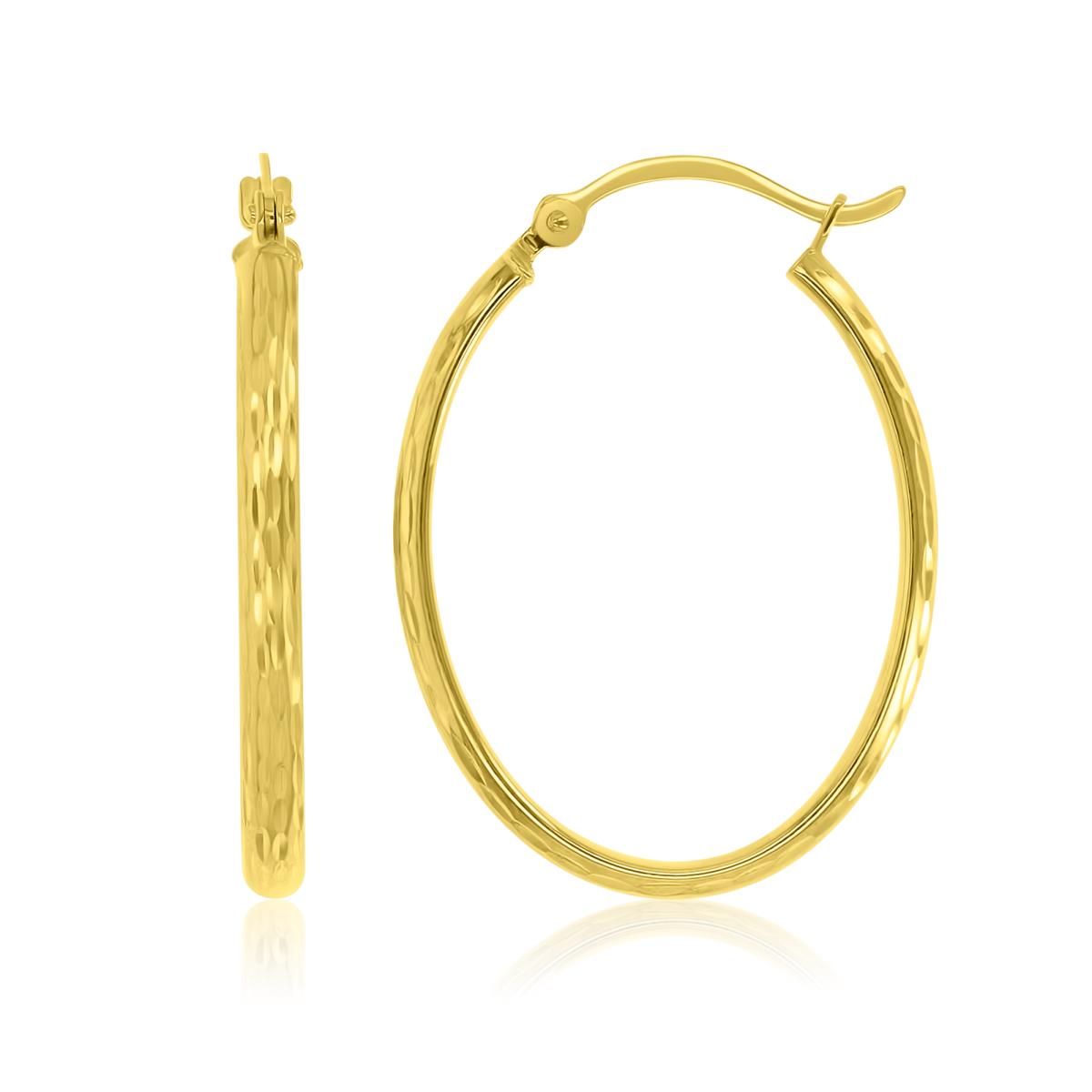 14K Yellow Gold Diamond Cut Oval Hoop Earrings, 2.50x25mm