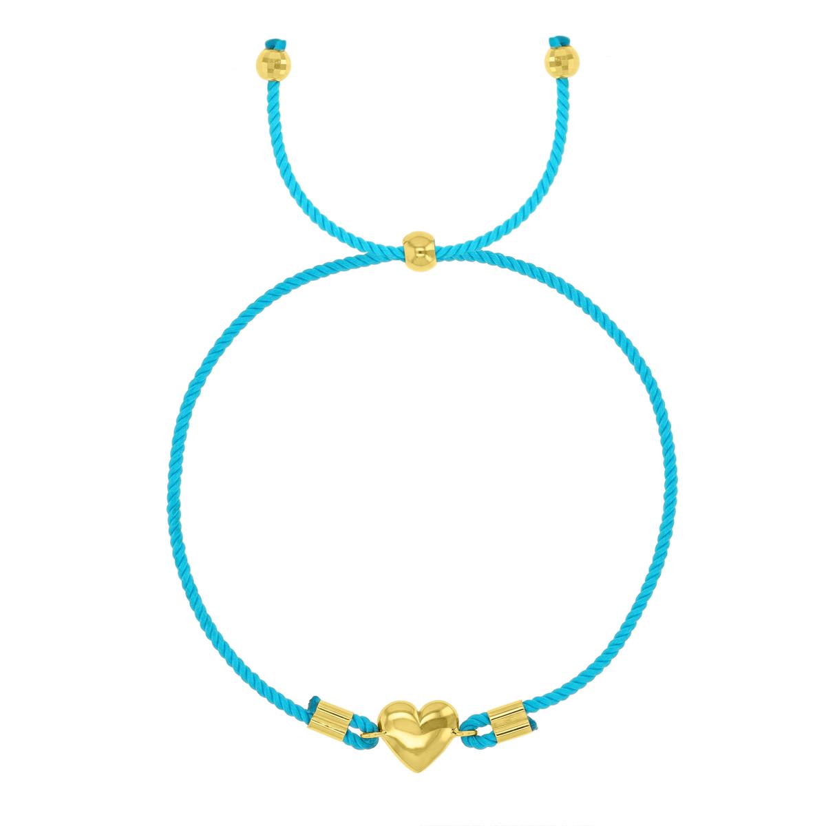 14K Yellow Gold Braided Turquoise Adjustable Heart 9.25" Bracelet