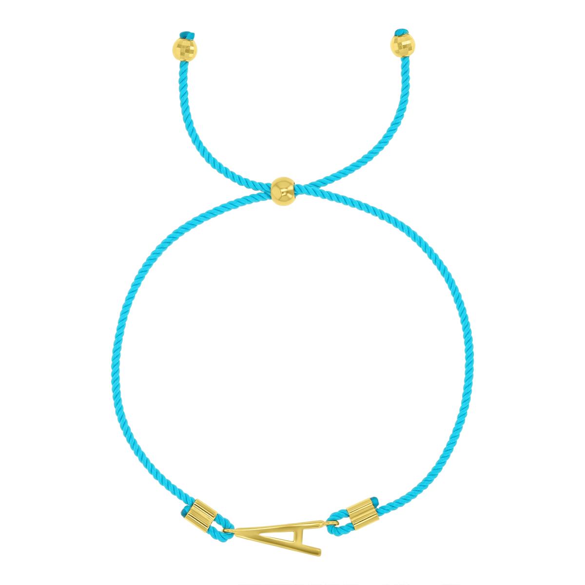 14K Yellow Gold Braided Turquoise Adjustable "A" Initial 9.25" Bracelet