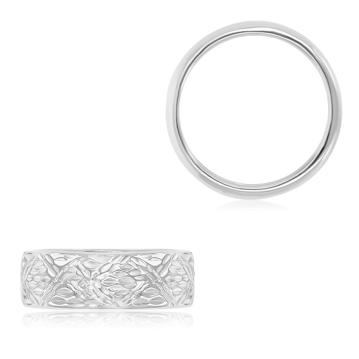 Sterling Silver Rhodium 6.5mm Diamond Cut Fashion Ring