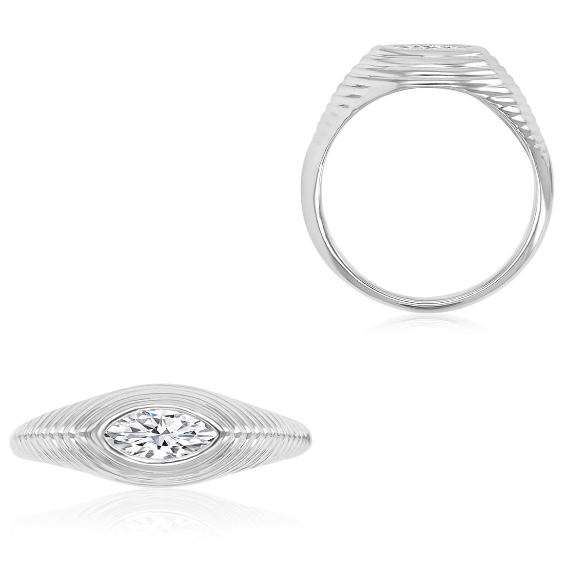 Sterling Silver Rhodium 6.7MM Marquise Shape White CZ Fashion Ring