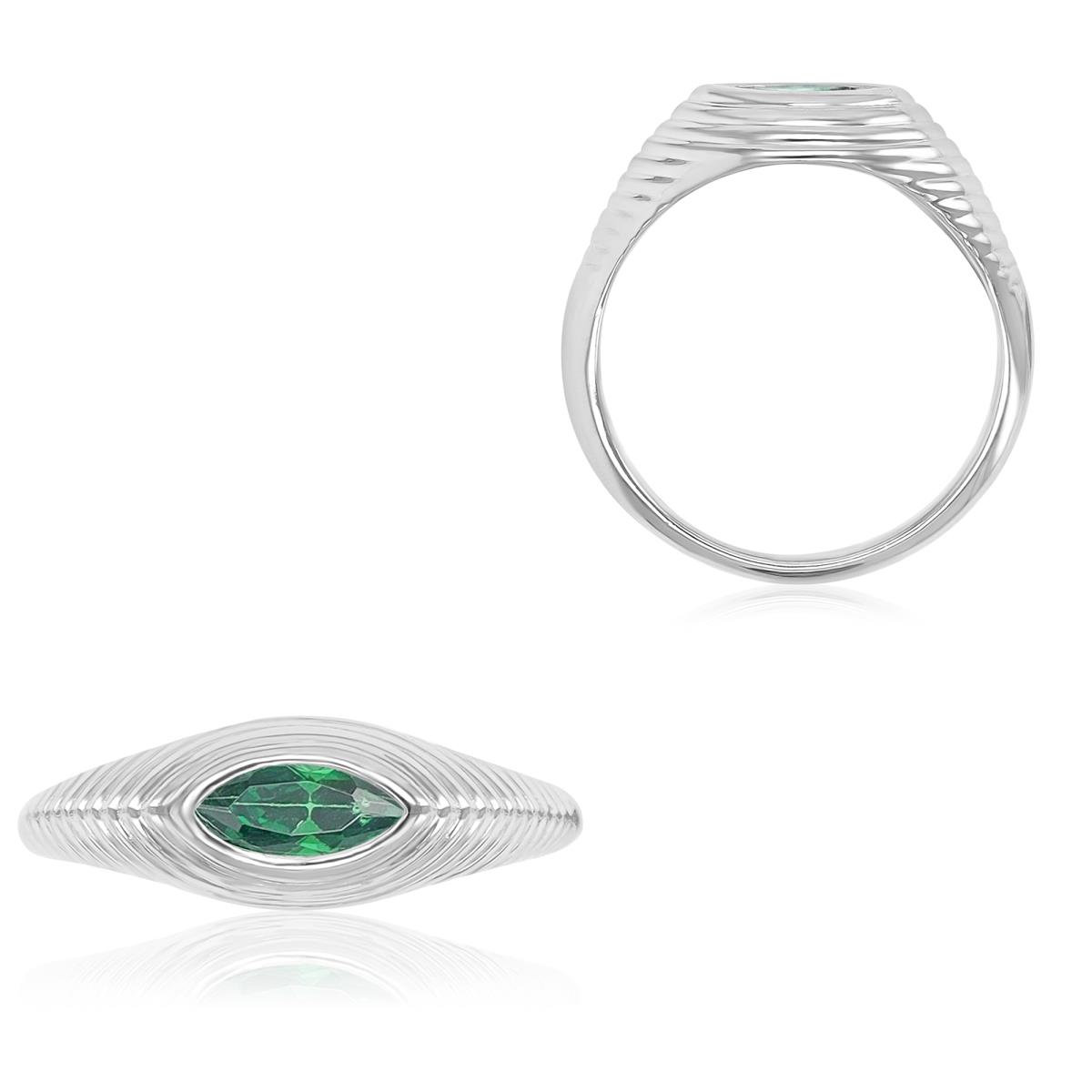 Sterling Silver Rhodium 6.7MM Marquise Shape Green CZ Fashion Ring