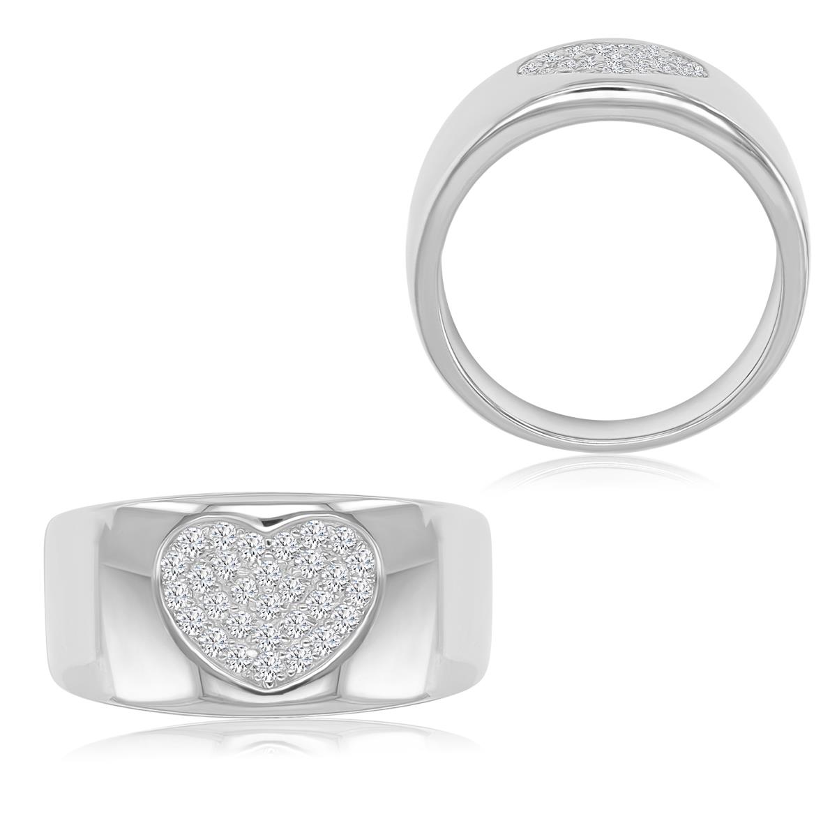 Sterling Silver Rhodium 10.3mm Polished White CZ Heart Fashion Ring