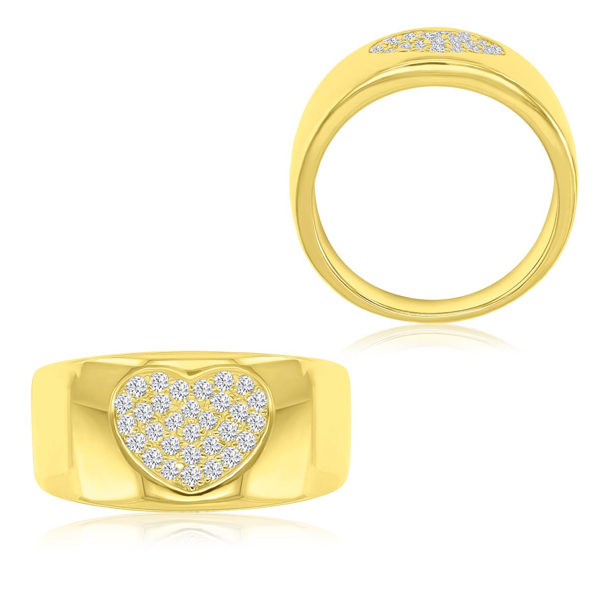Sterling Silver Yellow 10.3mm Polished White CZ Heart Fashion Ring