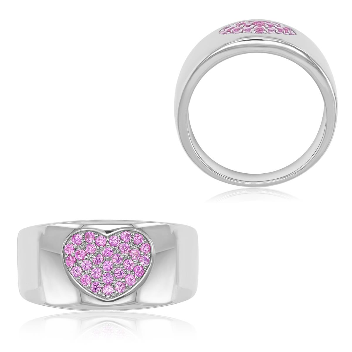 Sterling Silver Rhodium 10.3mm Polished Created Pink Sapphire Heart Fashion Ring