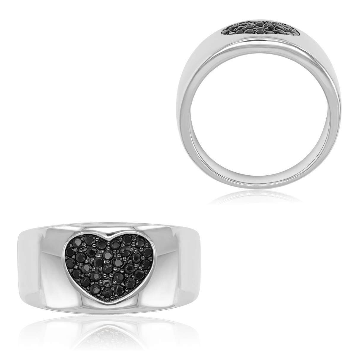Sterling Silver Black & White 10.3mm Polished Black Spinel Heart Fashion Ring