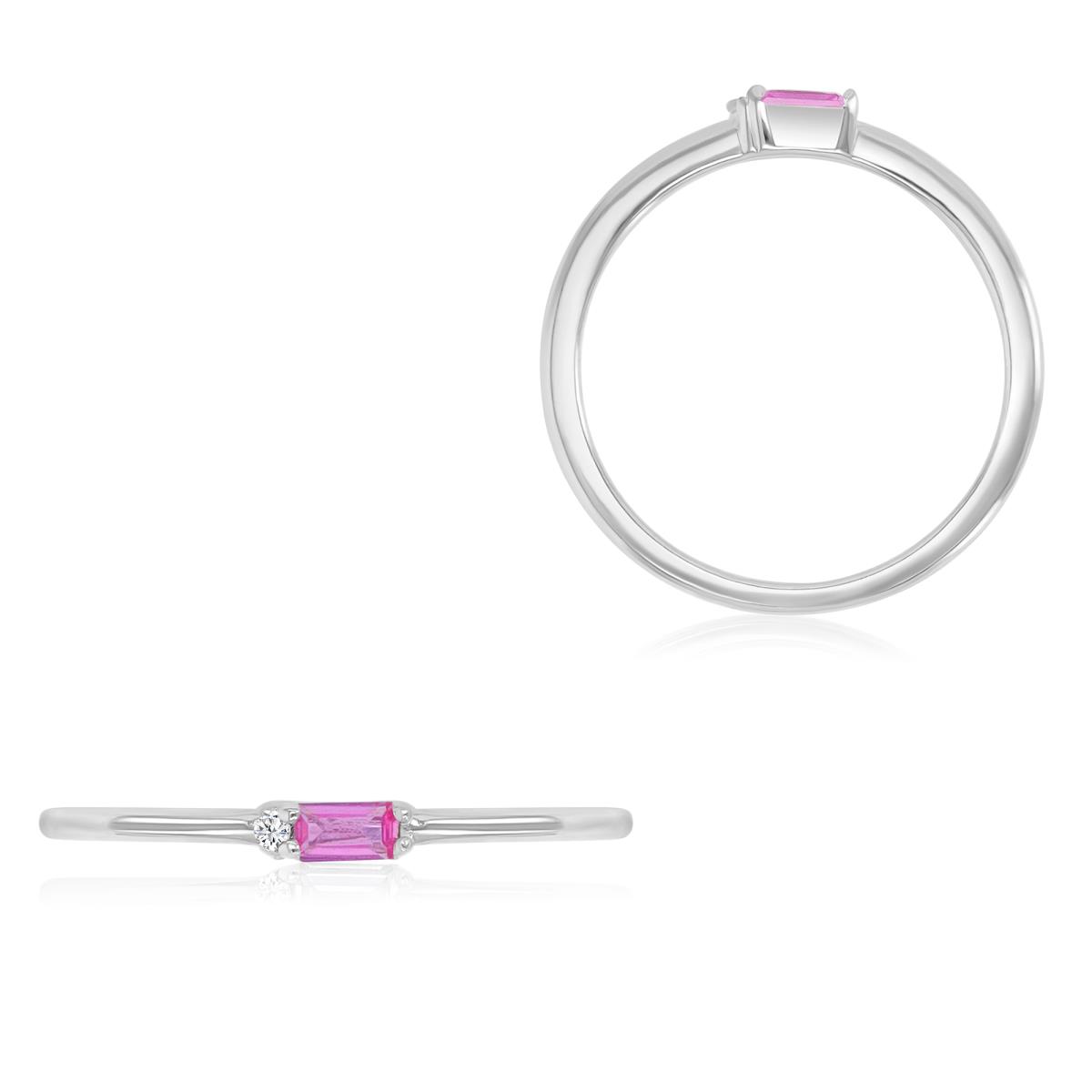 Sterling Silver Rhodium 2mm Baguette & Round Created White & Pink Sapphire Fashion Ring