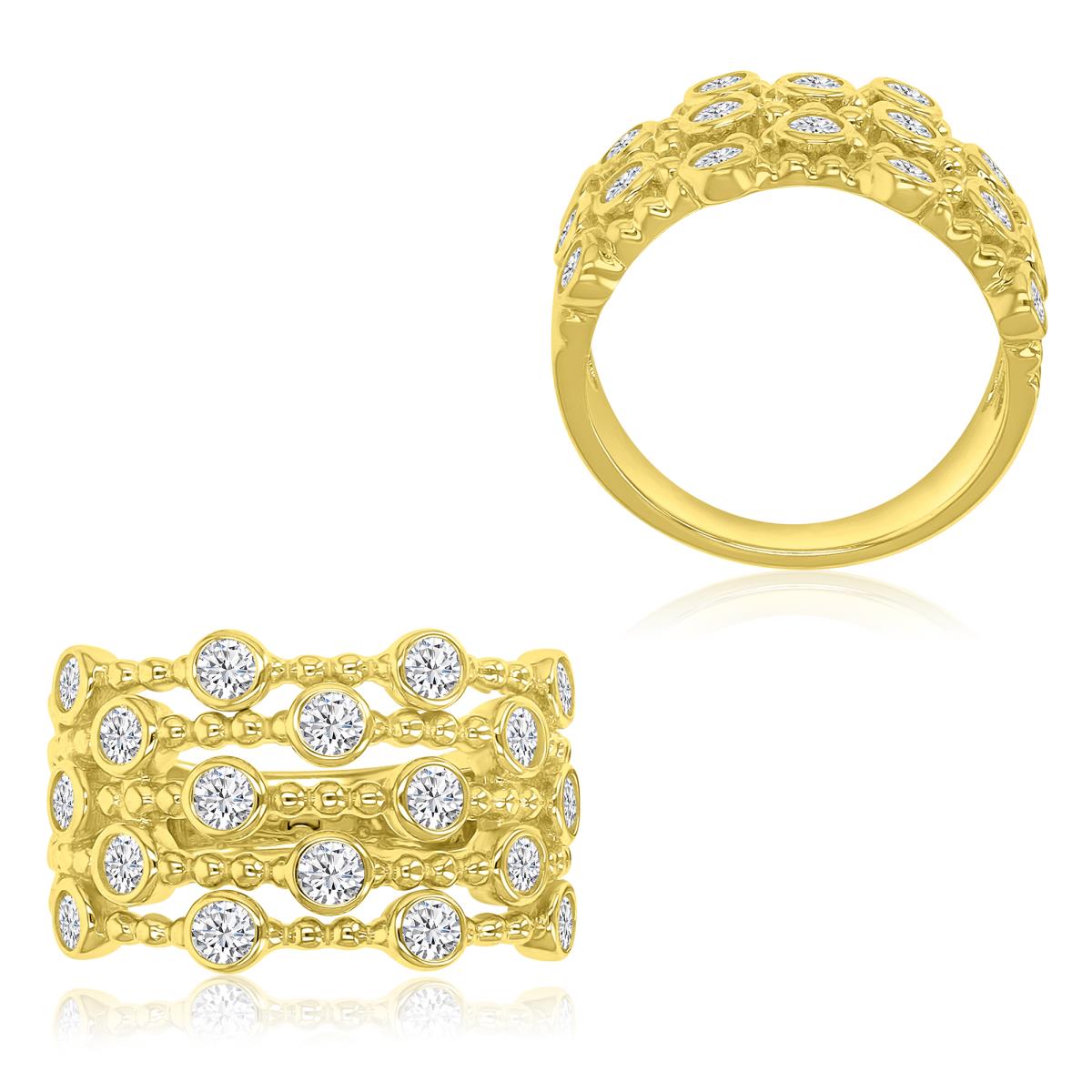 Sterling Silver Yellow 13.5mm White CZ 5-Row Fashion Ring