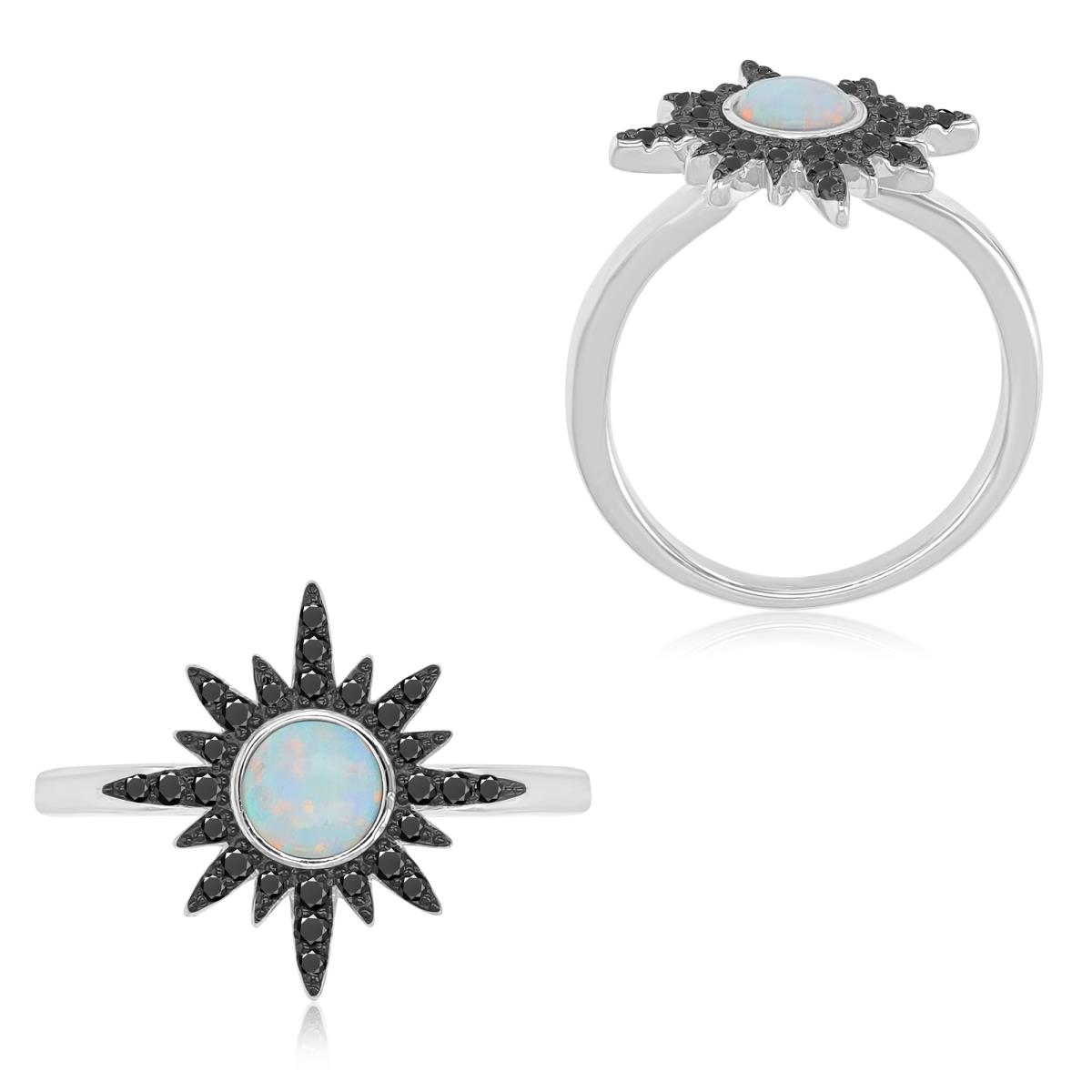 Sterling Silver Black & White 15.8x16mm White Opal & Black Spinel Starburst Fashion Ring