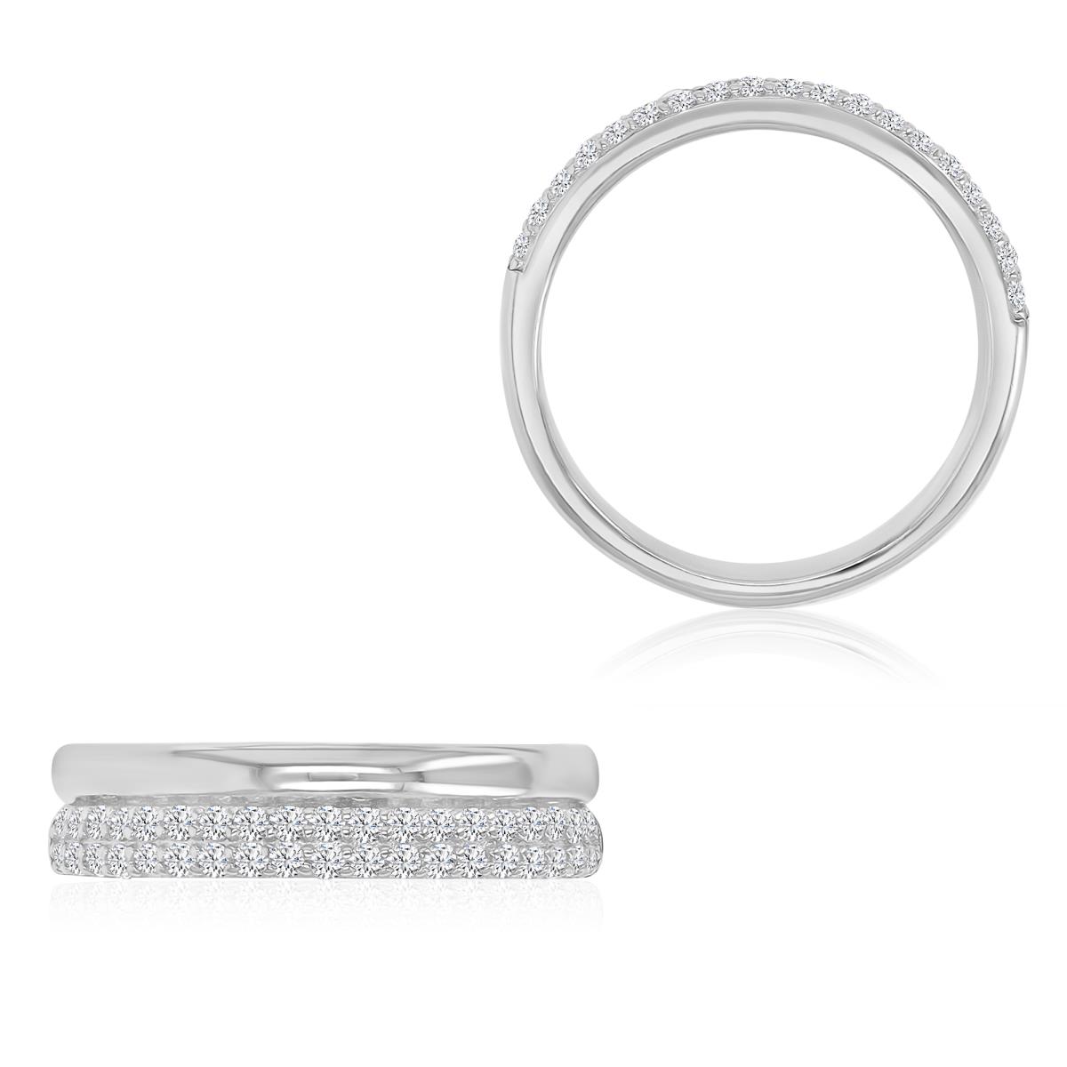 Sterling Silver Rhodium 5mm White CZ Two Rows Fashion Ring