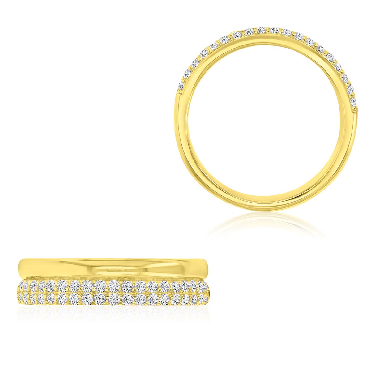 Sterling Silver Yellow 5mm White CZ Two Rows Fashion Ring