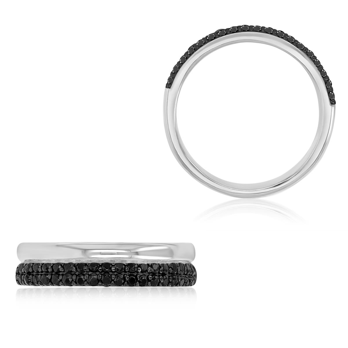Sterling Silver Black & White 5mm Black Spinel Two Rows Fashion Ring