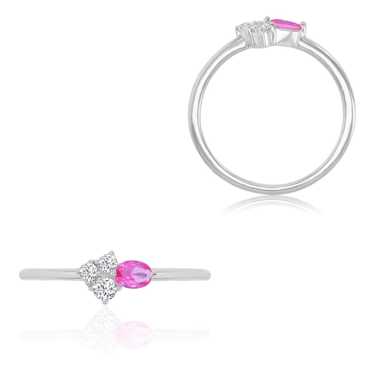 Sterling Silver Rhodium 5.8x8.7mm Created Pink & White Sapphire Mixed Shaped 4 Stones Fashion Ring